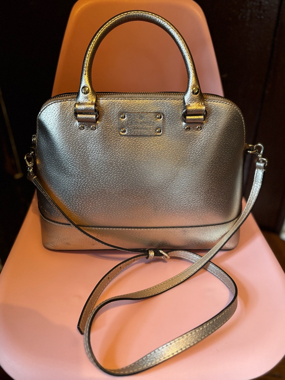 Kate Spade Leather Wellesley Rachelle Satchel Handbag - Metallic Rose Gold